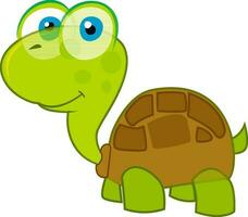 Cute animal character of turtle in green and brown color. vector