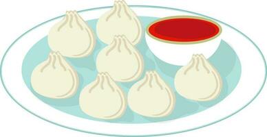 Flat illustration of momos with sauce. vector