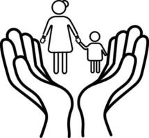 Human hand protecting mother and child. vector