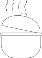 Black line art open casserole pan in flat style. vector