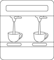 Black line art coffee maker machine falling liquid in cups. vector