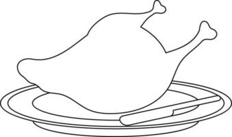 Black line art chicken on plate. vector