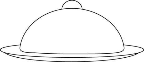 Restaurant cloche in black line art. vector