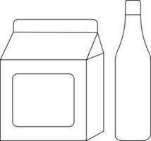 Black line art packet with drinking bottle. vector