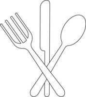 Black line art spoon, fork and knife. vector