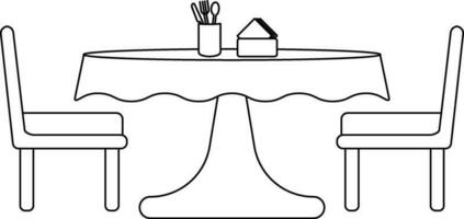 Chairs with table decorated with tissue box, knife, spoon and fork. vector