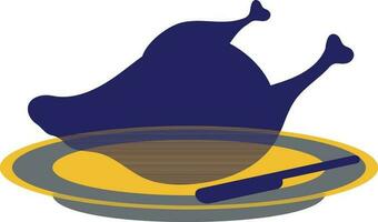 Chicken with knife on plate. vector