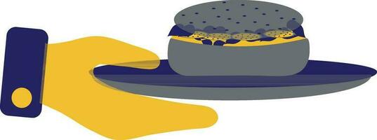 Hand holding plate in burger. vector