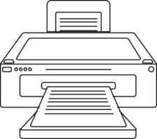 Flat style printer in black line art. vector