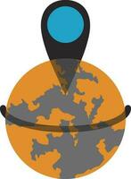 Grey and blue map pointer on orange earth globe. vector