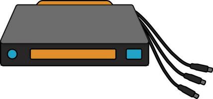 Grey and orange hard drive with wire. vector