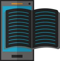 Blue open book on grey smartphone. vector