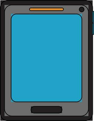 Illustration of a grey and blue smartphone.