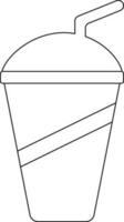 Black line art coffee cup with a straw. vector