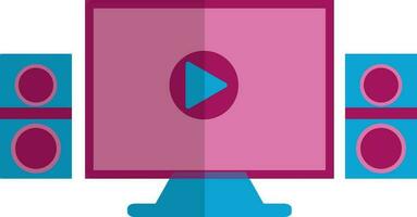 Home movie theatre in pink and blue color. vector