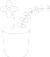 Pot of flower with plant in black line art. vector