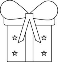 Black line art gift decorated by ribbon with star. vector