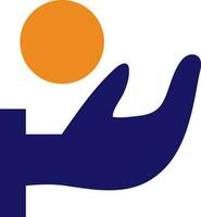 Blue hand holding orange ball. vector