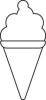 Strawberry decorated cone ice cream in black line art. vector