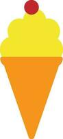 Red strawberry decorated orange and yellow cone ice cream. vector
