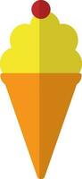 Red strawberry decorated orange and yellow cone ice cream. vector