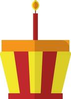 Yellow and orange cupcake with a red burning candle. vector