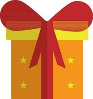 Orange gift box decorated by red ribbon with yellow star. vector