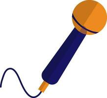 Orange and blue microphone with wire. vector