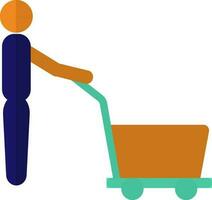 Character of faceless man holding cart. vector