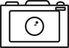 Black line art illustration of a camera icon. vector