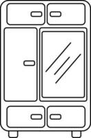 Stroke style of closet cabinet icon with mirror. vector