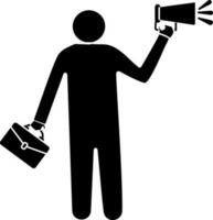 Employee icon with briefcase and megaphone for job concept. vector