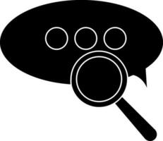 Chat icon with magnify glass in glyph style. vector