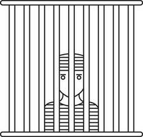 Black line art character of man in prison. vector