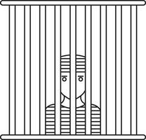 Black line art character of man in prison. vector