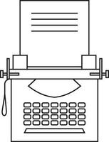 Typewriter machine in black line art. vector