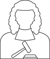 Character of female judge gavel in black line art. vector