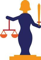 Character of lady justice holding sword and balance scale. vector