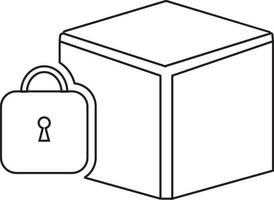 Black line art box with lock icon. vector