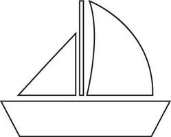 Black line art illustration of a boat in flat style. vector