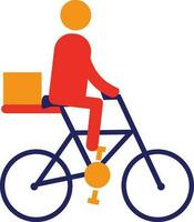 Faceless delivery boy sitting on bicycle with box. vector