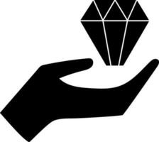Diamond on hand style in icon for luxury concept. vector