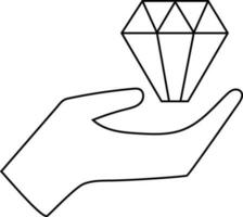 Diamond on hand icon in stroke style. vector