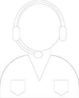 Call center user in black line art illustration. vector