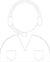 Call center user in black line art illustration. vector