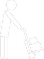 Character of black line art human holding trolley. vector