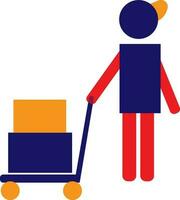 Character of faceless human holding trolley. vector