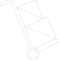 Flat style trolley with box made by black line art. vector