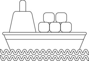 Black line art illustration of boxes in ship. vector