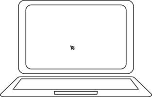 Black line art laptop in flat style. vector